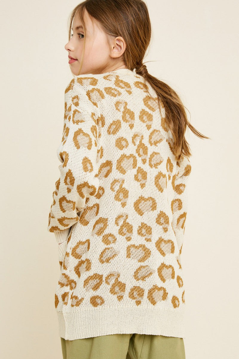 Tween Leopard Print Open Front Cardigan - Brown
