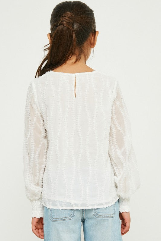 Tween Sheer Sleeve Textured Blouse - Ivory