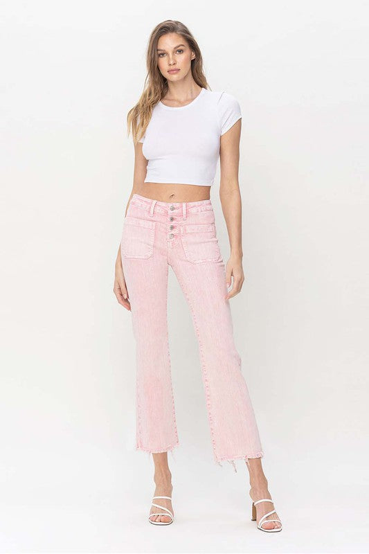 Vervet Mid Rise Cropped Flare Jean - Pink