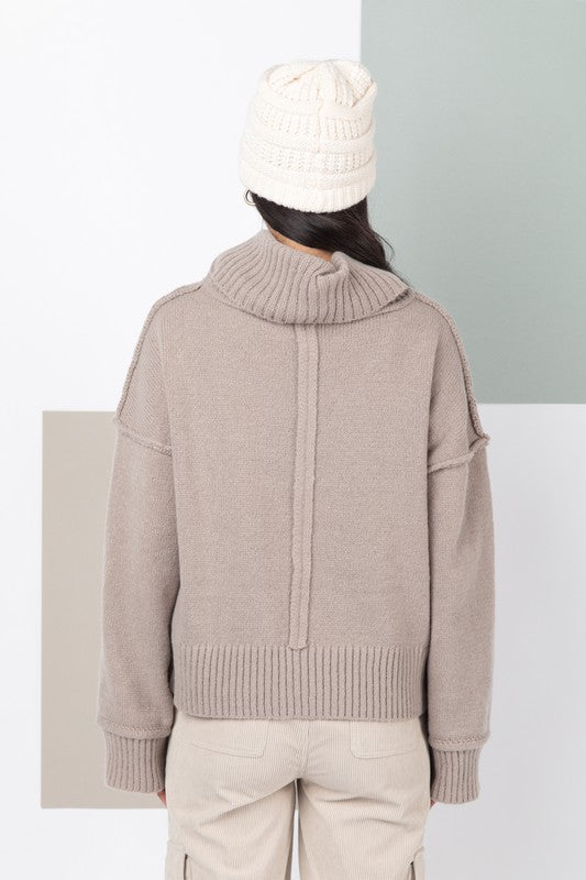 Raw Seam Detail Turtleneck Sweater - Mocha