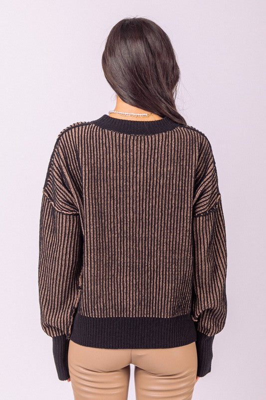 Two Tone Knit Sweater - Black