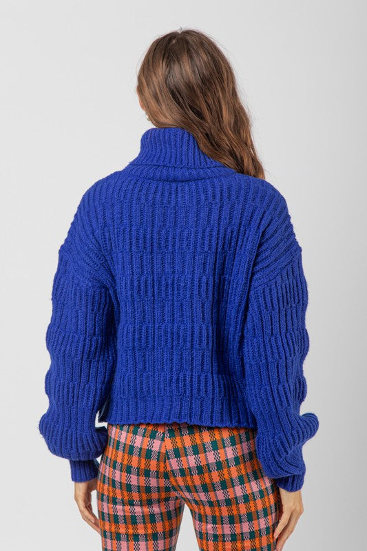 Textured Turtleneck Sweater - Royal
