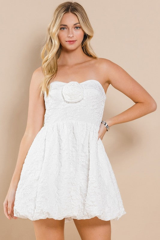 Strapless Bubble Hem Mini Dress - White