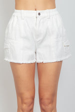 Washed Denim Cargo Shorts - White