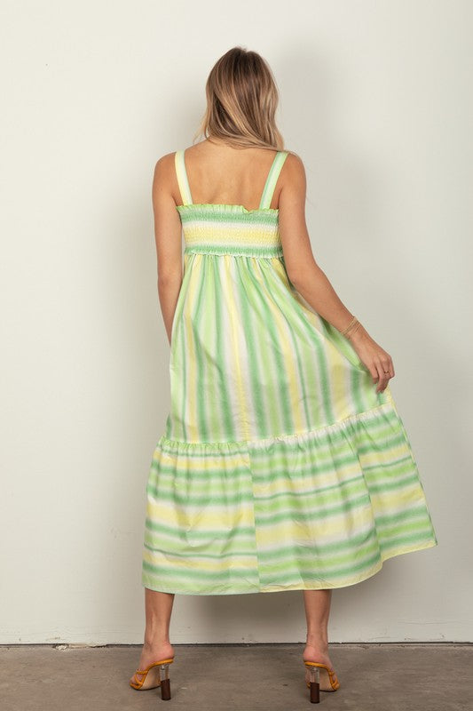Striped Woven Maxi Dress - Green