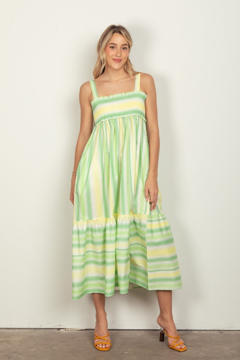 Striped Woven Maxi Dress - Green