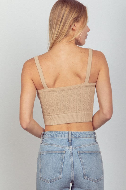 Cable Ribbed Cropped Tank - Nude