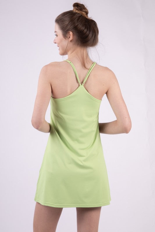 Sleeveless Lined Tennis Athletic Dress - Lime