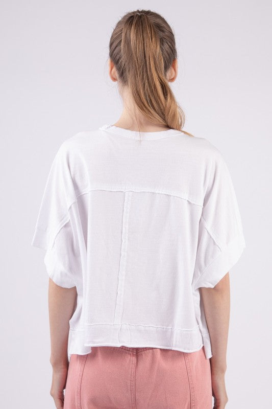 Oversized Washed Knit Top - White