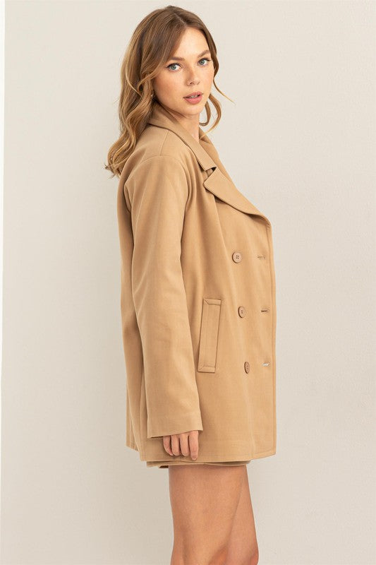 Double Breasted Peacoat - Camel
