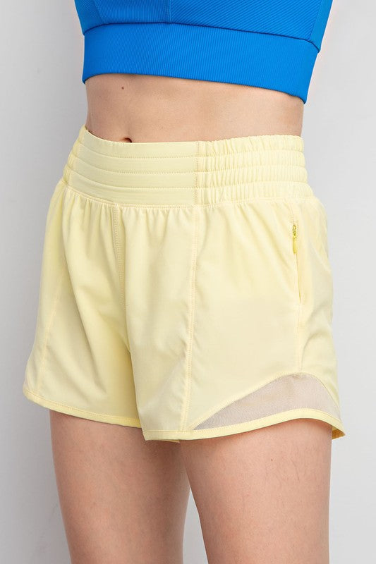 Mesh Detail Athletic Shorts - Lemon