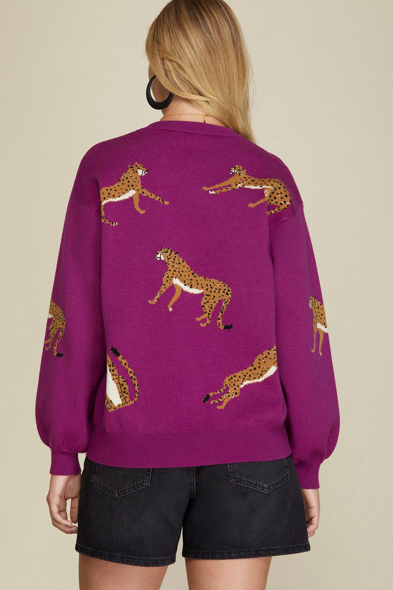 Cheetah Sweater - Magenta