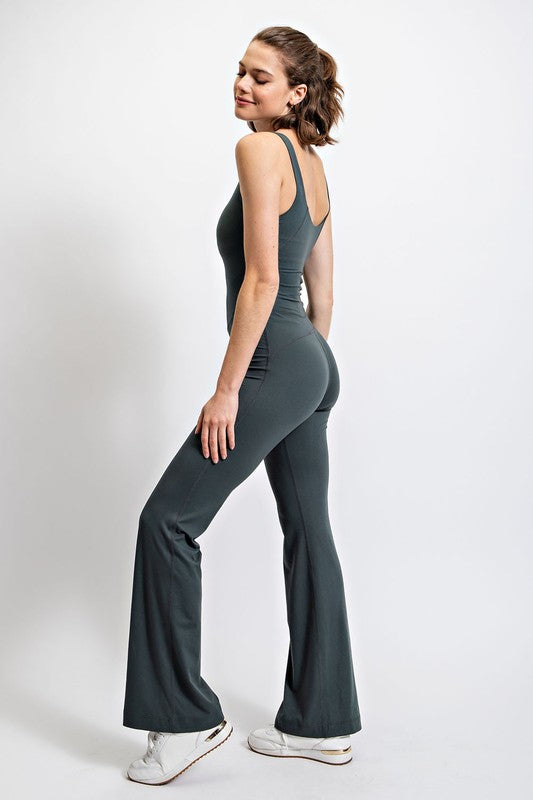 Butter Soft Flared Jumpsuit - Smoked Spruce