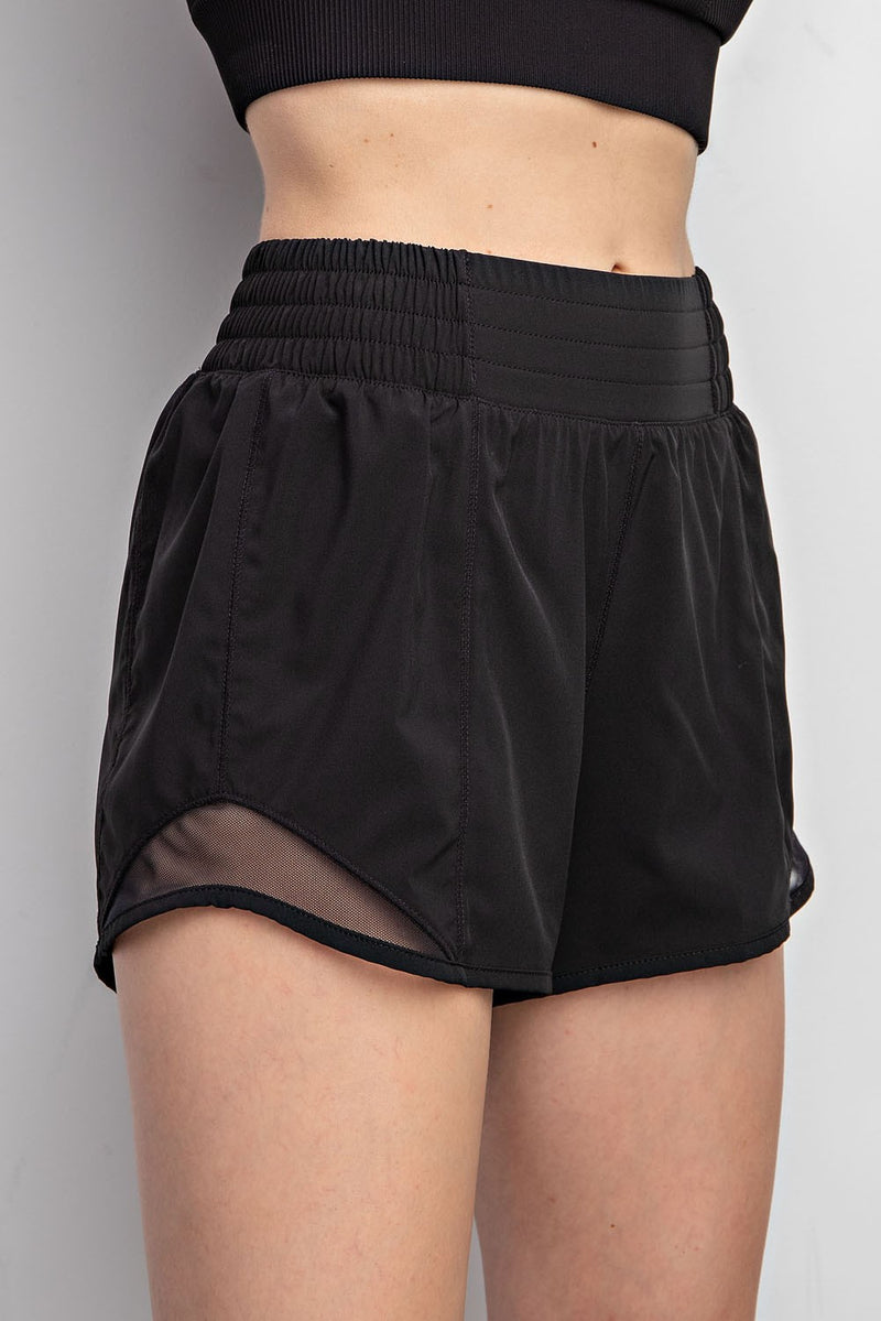 Mesh Detail Athletic Shorts - Black
