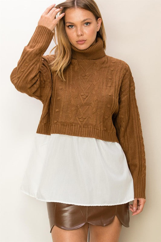 Turtleneck Shirt Sweater Combo - Brown