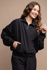 Quarter Zip Fleece Lined Pullover - Black