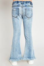 Tween Split Flare Frayed Hem Jean - Light Wash