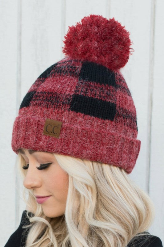 CC Women's Buffalo Plaid Print Beanie