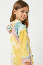 Tween Tie Dye Drop Shoulder Hoodie - Pink Multi