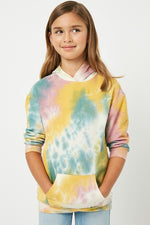 Tween Tie Dye Drop Shoulder Hoodie - Pink Multi