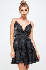 Ruffle Tier Spaghetti Strap Dress - Black