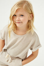 Tween Heathered Roll Sleeve Top - Taupe