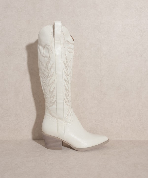 Embroidered Tall Women's Cowboy Boot - White
