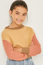 Tween Color Block Waffle Knit Sweater - Multi Taupe