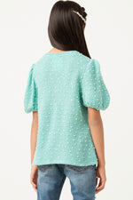 Tween Swiss Dot Puff Sleeve Top - Aqua