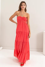 Strapless Tiered Maxi Dress - Coral