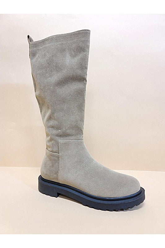 Suede Knee Length Boot - Taupe