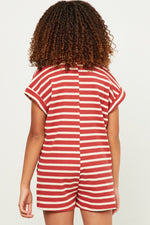 Tween Patch Striped Romper - Rust