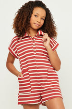 Tween Patch Striped Romper - Rust