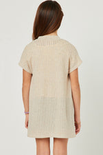 Tween Short Sleeve Open Cardigan - Oatmeal