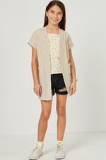 Tween Short Sleeve Open Cardigan - Oatmeal