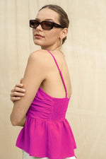 Textured Ruched Babydoll Top - Fuchsia