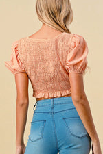 Smocked Ruffled Crop Top - Peach