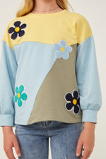 Tween Floral Pattern Terry Sweatshirt - Multi Blue