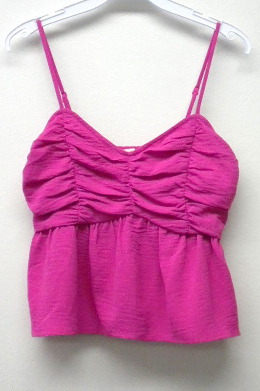 Textured Ruched Babydoll Top - Fuchsia