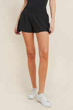 ATHLEISURE SHORTS WITH RUFFLE POCKET - BLACK