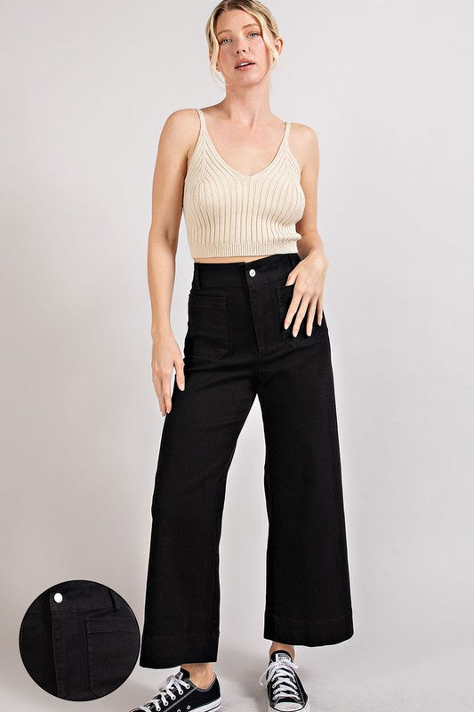 Soft Wash Wide Leg Pant - Black