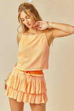 SEQUINED TIERED SKORT & CAMI SET - ORANGE