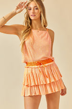 SEQUINED TIERED SKORT & CAMI SET - ORANGE