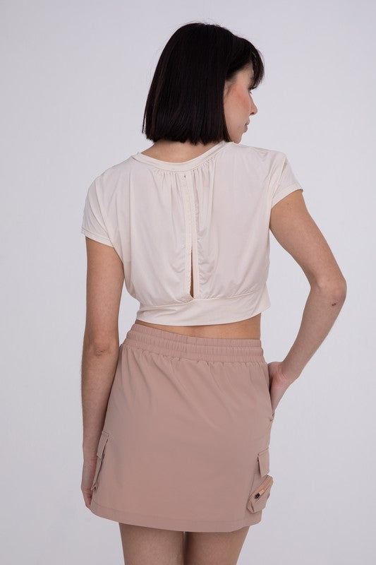 Gathered Neck Open Back Athleisure Top - Ivory