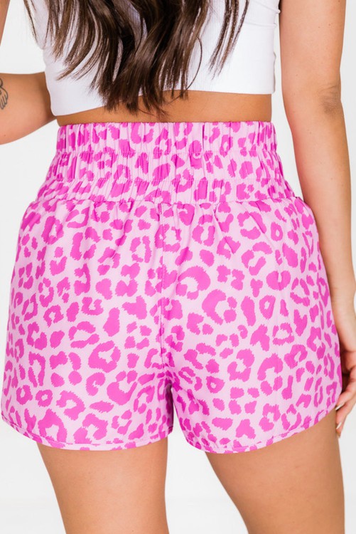 HIGH WAIST LEOPARD ATHLETIC SHORT - PINK