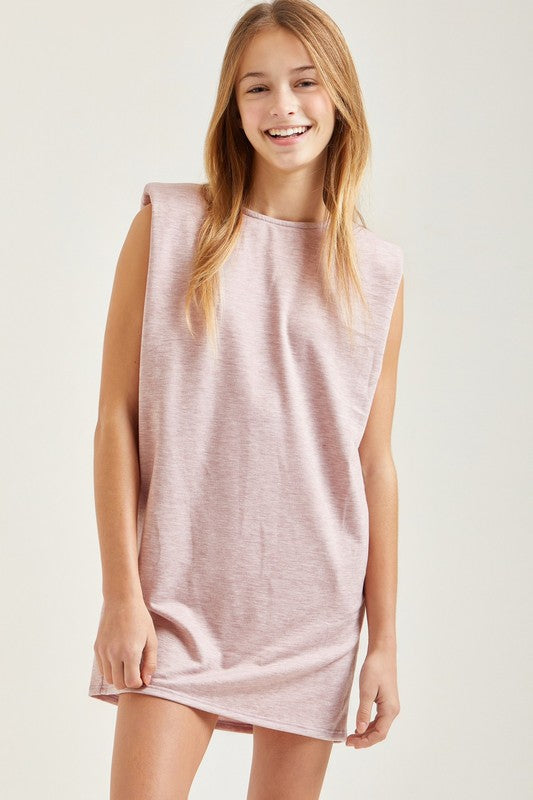 Tween Shoulder Pad Tunic Dress -Heather Pink