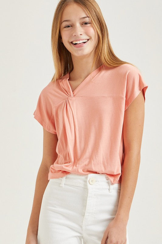 Tween Twisted Front Dolman Sleeve Top - Coral