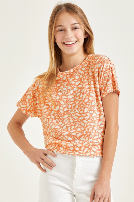 Tween Leopard Open Back Top - Orange