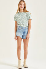 Tween Leopard Open Back Top - Green