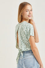 Tween Leopard Open Back Top - Green